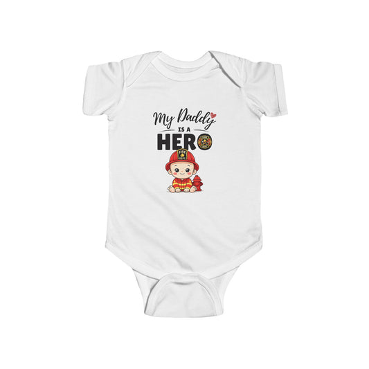 My Daddy is a Hero Baby Onesie – Firefighter Dad Gift, Cute Infant Outfit, Proud Firefighter Family Bodysuit