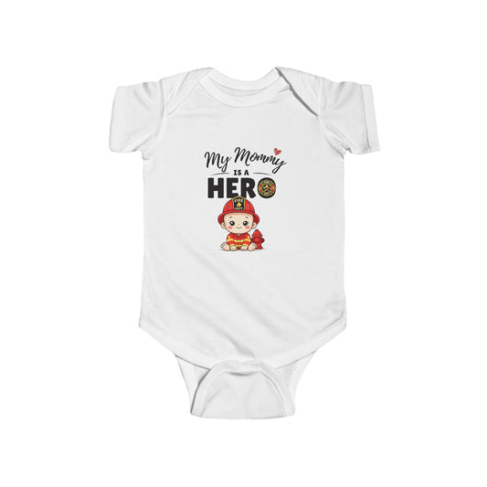 My Mommy is a Hero Baby Onesie – Firefighter Mom Gift, Cute Infant Outfit, Proud Firefighter Family Bodysuit