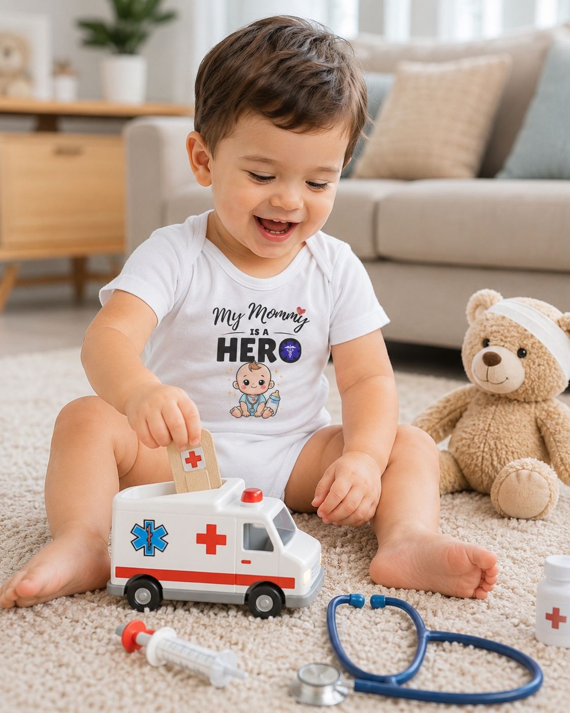 My Mommy is a Hero Baby Onesie – Nurse Mom Bodysuit, Cute Infant Outfit, Healthcare Mom Gift