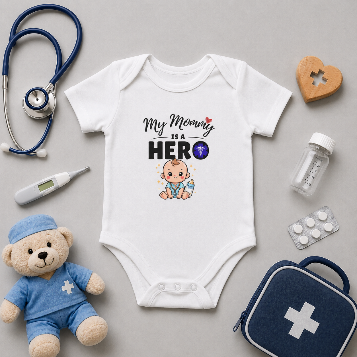 My Mommy is a Hero Baby Onesie – Nurse Mom Bodysuit, Cute Infant Outfit, Healthcare Mom Gift