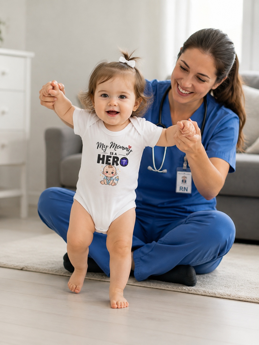 My Mommy is a Hero Baby Onesie – Nurse Mom Bodysuit, Cute Infant Outfit, Healthcare Mom Gift